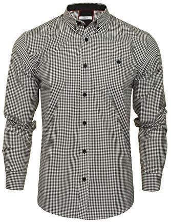 Xact Men's Gingham Check Shirt with Button-Down Collar - Long Sleeved (Black/White) L