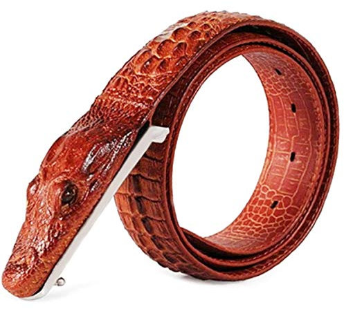 LX-SUNCX Herren Gürtel, Alligator Gürtel Rindsleder Krokodil Print Gürtelschnalle - mit Geschenkbox, rotbraun, 49 (Fits pant size 42/44)