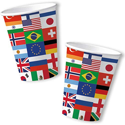 DH-Konzept 10 Becher * FLAGGEN WELT * für EM 2024 Party und Geburtstag | Länder Erde Fahnen WM 2026 Mottoparty Pappbecher Cups Partybecher