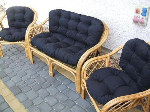 EIN Set Kissen für Ratan und passend für die meisten Dieser Art von Rattanmöbeln. 2 Sessel + Sofa. Hergestellt aus Baumwolle und POLYURETHAN-Schaum-GRANULAT (Schwarz)