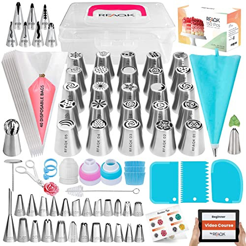 RFAQK,150-teiliges russische Spritztüllen-Set mit Aufbewahrungskoffer, Kuchendekorationszubehör-Kit, Musterdiagramm, eBook.