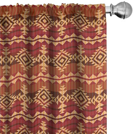 ABAKUHAUS Messicano Ensemble de 2 Panneaux de Rideaux, Aztec Culture Ornament, Traitement de Fenêtre Léger, 150 cm x 225 cm, Arancio Pallido Brown