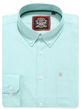 Mens Long Sleeve Oxford Shirt, Button Down Collar & Pocket, Casual Office Work Weekender English Style. The English Oxford by Janeo British Apparel. (Plain Mint, LG)