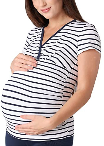 Bellivalini Damen Umstands Shirt mit Stillfunktion BLV50-123 (Streifen-2, XXL)