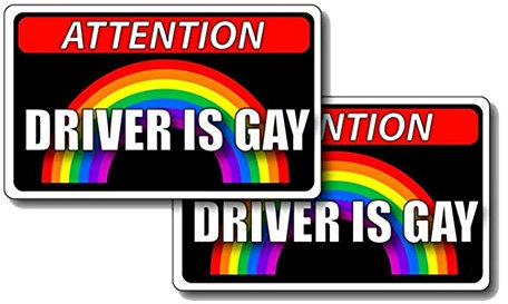 EROSPA® Auto-Aufkleber - Attention Driver is Gay - 1 Stück - Rainbow Regenbogen - 11,4 x 6,7 cm - Car-Sticker - Gay Pride LGBT