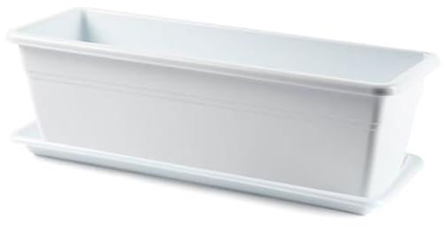 Tradineur - Jardinera Eva de plástico con Plato Adán 20 litros - PLFT - Maceta para Plantas y Flores Rectangular de plástico con Agujeros de Drenaje (50 cm, Blanco)