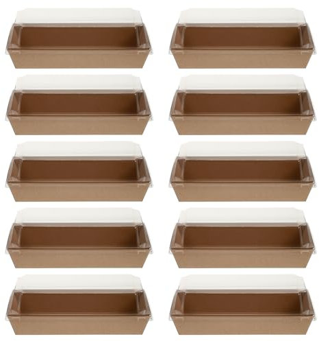 Housoutil Paper Charcuterie Boxes with Clear Lids, 10PCS Paper Sandwich Boxes with Lids, Disposable Swiss Roll Cake Containers, Rectangle to Go Boxes for Sushi, Snack, Cookie, Fruits, Pastry, Desserts