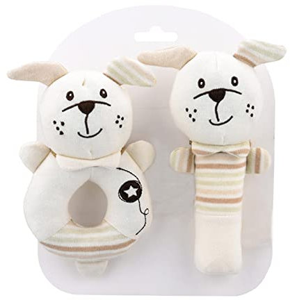 Anguxer 2 Stück Baby Rasseln Spielzeug, Cartoon Tier Rassel mit Klingel Glocke, Greifling zum Rasseln aus Bio-Baumwolle, Babyspielzeug 0+ Monate
