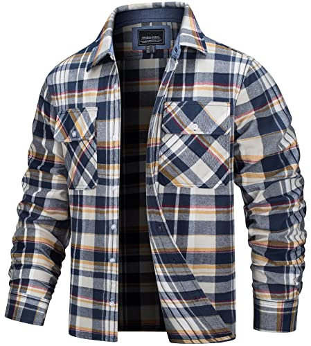 TACVASEN Men's Checked Flannel Shirt Casual Long Sleeve Button-Down Shirts with Pockets Plaid Cotton Regular Fit Work Shirt Yellow,S