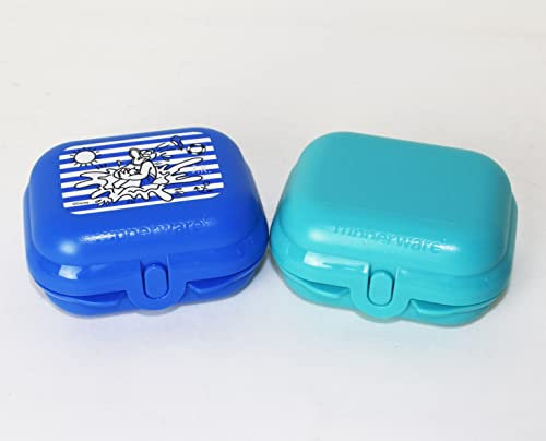TUPPERWARE Twin 2X Gr. 1 Donald Blau + Türkis Uni Brotdose Snackbox Lunchbox + Kugelschreiber Touchpen metallicblau