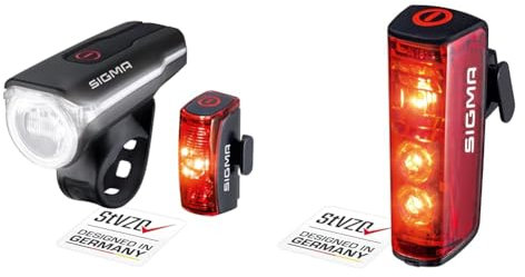 SIGMA SPORT - LED Fahrradlicht Set Aura 60 und Infinity & - Blaze | LED Fahrradlicht | StVZO zugelassenes, akkubetriebenes Rücklicht mit Bremslicht, Rear
