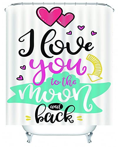 Aotiwe Rideau de Douche, Rideau de Douche Romantique Je t'aime à La Folie Noir Rose Rouge Vert 180X200cm