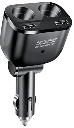 Car Charger Cigarette Lighter Adapter, 112/24V Sockets Splitter with Dual USB Ports Car Charger Compatible with iPhone, iPad, Tablet, Android, Samsung, GPS, Dashcam, Radar Detector and More