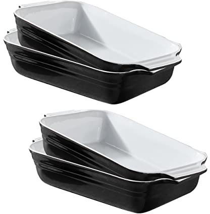 KHG Auflaufform klein 1 Person 4er Set in Schwarz, Ofenform 22 cm breit, Kapazität 0,5 Liter, Backform Keramik Steingut für Lasagne Tiramisu, Lasagneform rechteckig & kratzfest