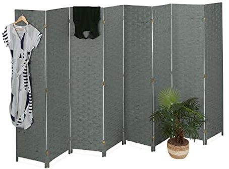 Relaxdays Paravent, 8-teilig, Raumtrenner faltbar, HxB 170x320 cm, Sichtschutz innen, Holz, Papierseil, Trennwand, grau