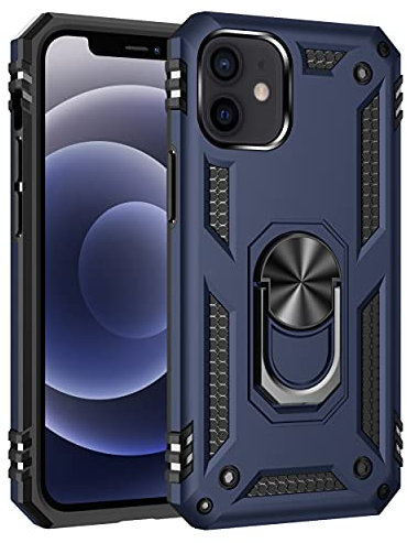 Max Power Digital Funda para móvil iPhone 12/iPhone 12 Pro con Anillo Giratorio 360 Metálico Imán Carcasa Magnética Rígida Antigolpes Resistente Soporte Bumper Case (iPhone 12/iPhone 12 Pro, Azul)