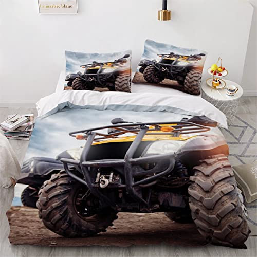 BUMIYA Kinder Bettwäsche Set 135x200 3D Druck Quad-Bikes Bettwäsche100% Mikrofaser Weiche mit Reißverschluss Sportliche Themen Jungen Mädchen Bettbezüge mit 2 Kissenbezug 80x80 cm