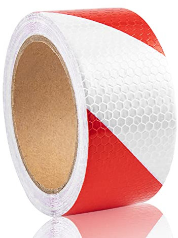 JSMTKJ Reflektierendes Klebeband Rot/Weiß Wasserdicht Reflektorband Selbstklebend Warnklebeband Sicherheitsband-Conspicuous Warning Tape 10m x 5cm für Sicherheit Warnung