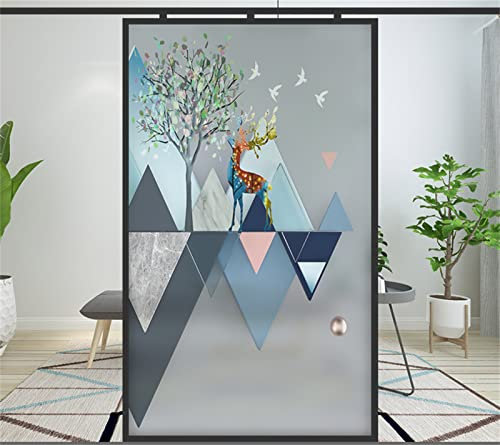 Statische 3D-Glasfolie,Opaque Window Film Privacy Film,Hirsch und Baum,Einfache entfernung Wiederverwendbar,für Badezimmer Schlafzimmer Küche (44.5cmx200cm)