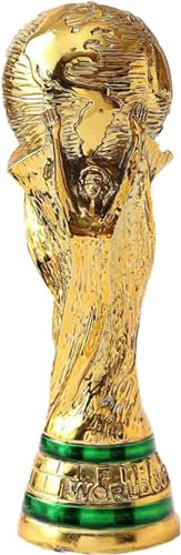 LNGODEHO Réplique du trophée de la Coupe du monde du Qatar 2022 dans une vitrine, sculpture en résine, possédez un grand prix du monde de football (36,1 cm)
