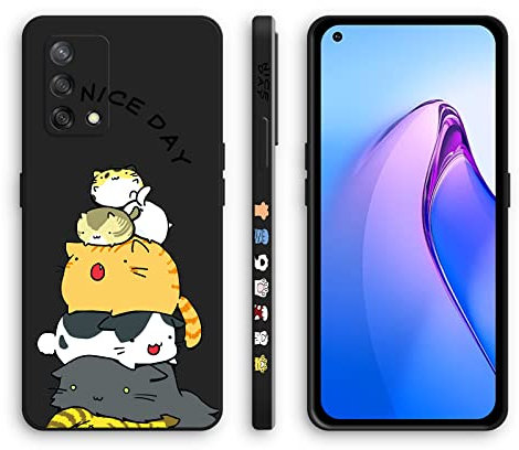 XINYEXIN Silikon Hülle für Oppo A74 4G mit Süßes Muster Ultra Dünn Gerade Kante Weiches Silikon Handyhülle Stoßfest Schutzhülle - Kitten, Black