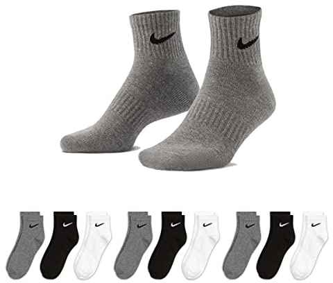 NIKE 6-18 Paar Socken Damen Herren Weiß Schwarz Kurz Sportsocken Größe 34 36 38 40 42 44 46 48 50 Sparset SX7677, Größe:34-38, Sockenfarbe:3 Paar weiss - 3 Paar grau - 3 Paar schwarz