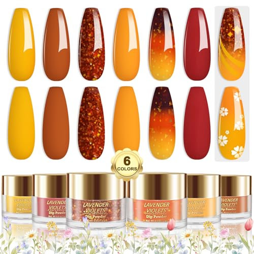 Lavender Violets 14g x 6 Farben Acryl-Dip-Pulver French Nagelkunst Maniküre Große Kapazität Dipping Powder Nagelpuder Braun Transparente Farbe Bernstein J206