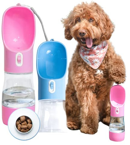Wahre Tierliebe 2in1 Hundetrinkflasche to Go [460ml] mit Leckerli-Behälter - Tragbare Hunde-Wasserflasche mit leichtem Zugang zum Wasser und Snacks, BPA-frei, ideal für unterwegs, Wandern, Reisen