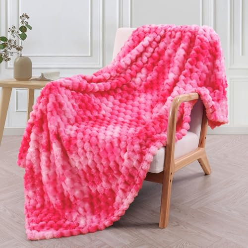 Exclusivo Mezcla Plaid Couverture Polaire 130 x 170 cm, Plaid Jeté de Canapé, Couverture pour Le lit léger Douillet et Moelleux pour Toute la Saison, Tie-Dye Rose Vif
