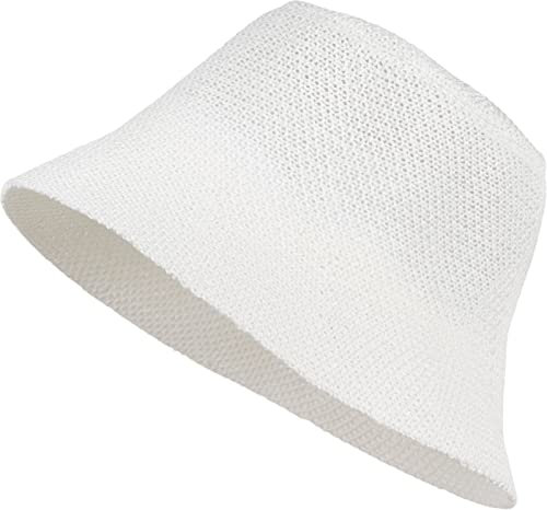 styleBREAKER Damen Papierstroh Sonnenhut | Faltbarer Fischerhut | Leichter Bucket Hat mit Schweißband | Sommerhut mit Krempe als Sonnenschutz für Outdoor Strand Freizeit, Weiß