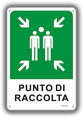 Cartello Punto di Raccolta, 30X20cm Cartello di emergenza e sicurezza in alluminio metallo
