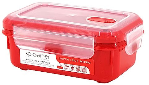 Hermético SUPER LOCK MICRO 680 ml. apto para cocinar al vapor en el microondas, ideal transporte y almacenamiento de alimentos, cierre clip, válvula