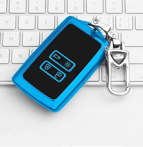 HooRLZ Renault Key Fob Cover For Renault Kadjar Clio Scenic Megane Arkana Captur Trafic Grand Koleos Zoe Espace Dacia Duster, 4 Button Renault Kadjar Key Cover, Silicone Megane Key Cover - Blue