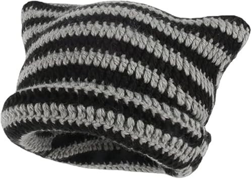 Yixda Warm Strickmütze Damen Mädchen Katzen Ohr Mütze Wintermütze Beanie Hut (Grau)