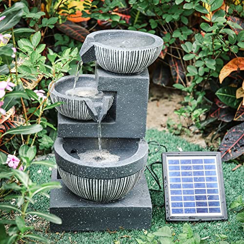 Fontaine d'eau de Jardin extérieure à énergie Solaire, Bol à 3 Niveaux, Fontaine en Cascade, Pompe de Patio extérieure, Cascades sur Pied, fontaines pour la Maison et la Cour Decoration