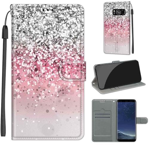 Handyhülle für Samsung Galaxy S8 Hülle, Samsung S8 Hülle, Premium Leder Flip Klappbare Stoßfeste Magnetische [Standfunktion] [Kartenfächern] Schutzhülle Tasche - Rosa