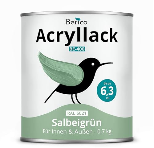 Berico Acryllack - Salbeigrün - 0,7 Kg - 4in1 Lack Buntlack Möbelfarbe Möbellack - Für Innen und Außen - Holz, Möbel, Metall & Fliesen