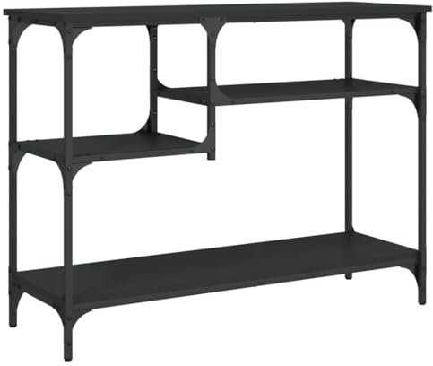 vidaXL Konsolentisch, Beistelltisch mit verstellbaren Beinen, Couchtisch Tisch mit Ablagen, Sofatisch Flurtisch Eingangstisch, Schwarz