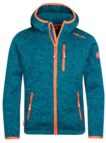 Trollkids Kids Jondalen Jacket XT | Warme Kapuzenjacke aus Strickfleece, Zwei Hüfttaschen und eine Brusttasche, Modische Akzente durch Kontrast und Details