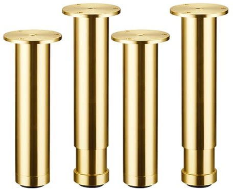 4 Stück Möbelfüße Metall Verstellbare Möbelfüße Möbelfüsse DIY Möbel Füße,Schrankfüße,für Stühle Tisch Schrank Schreibtisch Sofa Möbelbeine mit Schrauben (10~14cm,Gold)