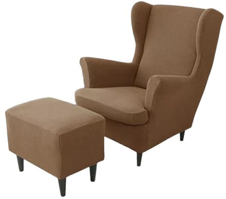 SUIOPPYUW 3 teiliger Ohrensessel und Ottoman Hocker, geschützt mit Bezugsset. Ohrensessel Bezug aus Polyester und Ottoman Hocker Bezug, dunkler Kaffee