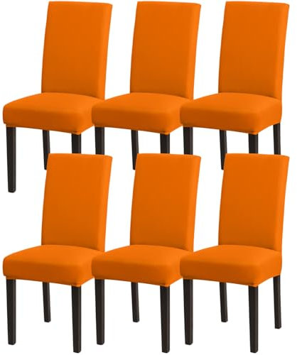 Stuhlhussen 6er Set Orange, Stretch Esszimmer Stuhlbezug für Esszimmerstühle, Abnehmbarer Waschbarer Spandex Stuhlüberzug für Küchenstühle,Hotel, Bankett(Orange, 6 Stück)