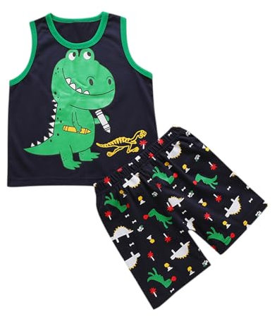 Anzug Festlich Baby Ärmelloses Oberteil und Hose mit Dinosaurier-Print für und mit Rundhalsausschnitt für Sommeroutfits für Mappe Trikot Kinder (Green, 4 Years)