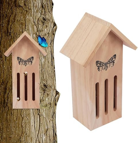 Zuasdvnk Casa de mariposas y comederos, casas de mariposas para exteriores | Hotel de madera natural de madera mariposa - 11.2 x 3.9 x 3.2 pulgadas gran casa de mariposas en el suelo