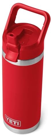 YETI Rambler, Stainless Steel Vacuum Insulated C Straw Bottle with Straw Cap, Rescue Red, 18oz (532ml)