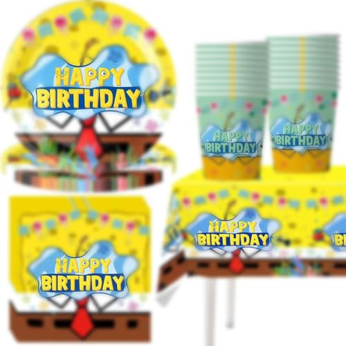 Gebutstag Deko Partygeschirr,Kindergeburtstag Party Geschirr Kit, Cartoons Partygeschirr Set, Geburtstag Geschirr Set mit Teller, Becher, Servietten, Tischdecke (61PCS, 20Gäste)