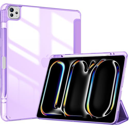 ProCase Hülle für 13 iPad Pro (M4) 2024 mit Stifthalter, Stoßfeste Smart Case Cover mit transparenter Rückseitenschale Schutzhülle Kompatibel mit 13 Zoll iPad Pro -Lila