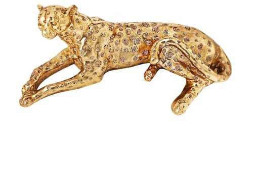 Fudaolee Goldene Leopard Statuen Ornamente Statue Skulptur Harz Abstrakte Kunst Statue Geschenk Für Schlafzimmer Studie Weinschrank Büro Weihnachten Halloween Liegeneigung