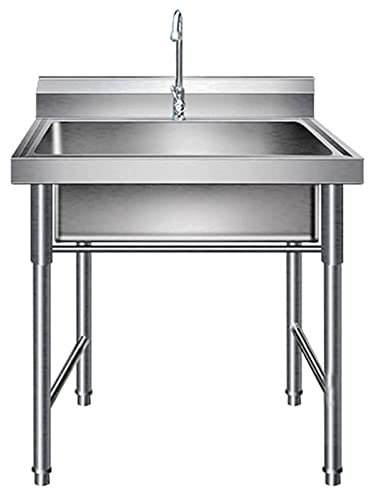 CAFIEDR Waschbecken für die Außenküche, freistehende Spüle aus Edelstahl mit Wasserhahn, 1 Fach, für den Innenbereich, Garage, Küche, Wäscherei,60 * 60 * 90cm