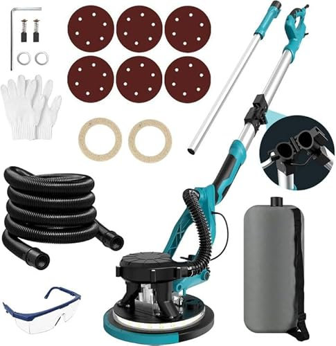 Smerigliatrice per cartongesso con sistema a vuoto automatico (1250 W), trasmissione a 5 marce, 800 – 1800 RPM, manico pieghevole, con luce LED, levigatrice a delta (blu)
